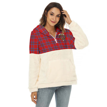 Rait Tartan Half Style Women's Borg Fleece Hoodie with Half Zip with Family Crest