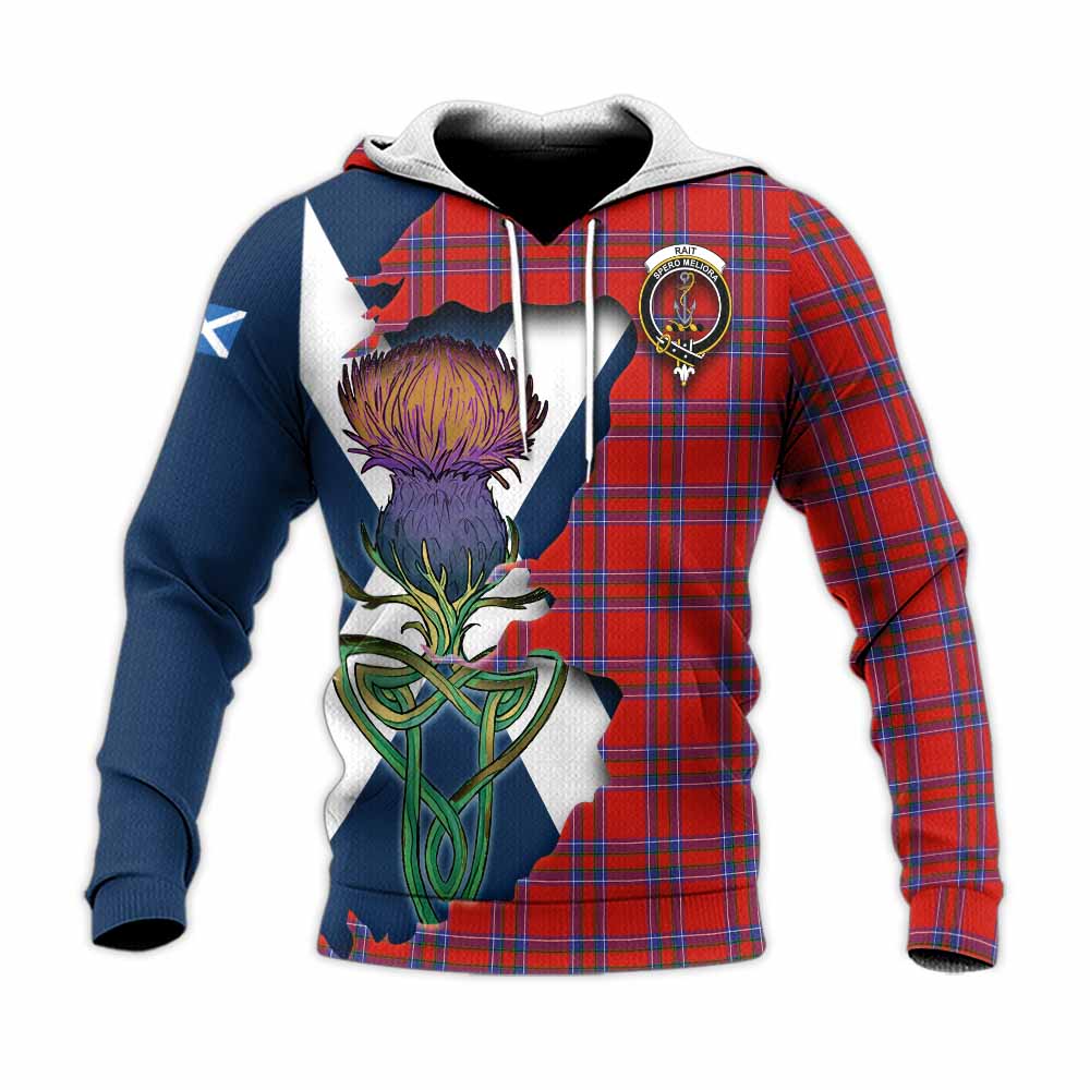 Tartan Vibes Clothing Rait Tartan Family Crest Knitted Hoodie Scottish Thistle Celtic Inspired