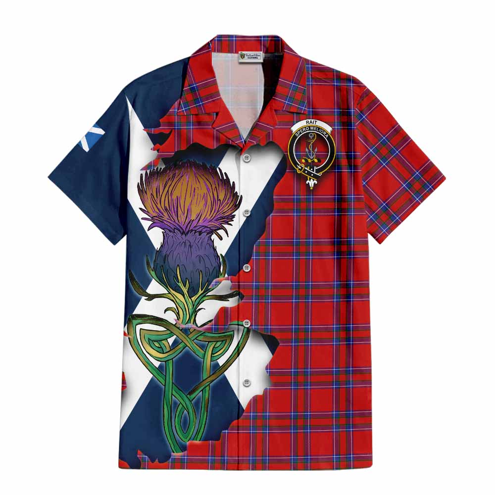 Tartan Vibes Clothing Rait Tartan Family Crest Short Sleeve Button Shirt Scottish Thistle Celtic Inspired