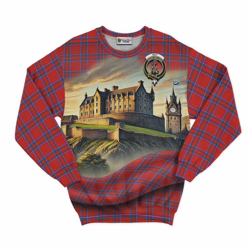 Tartan Vibes Clothing Rait Tartan Family Crest Sweatshirt with Scottish Ancient Castle Style