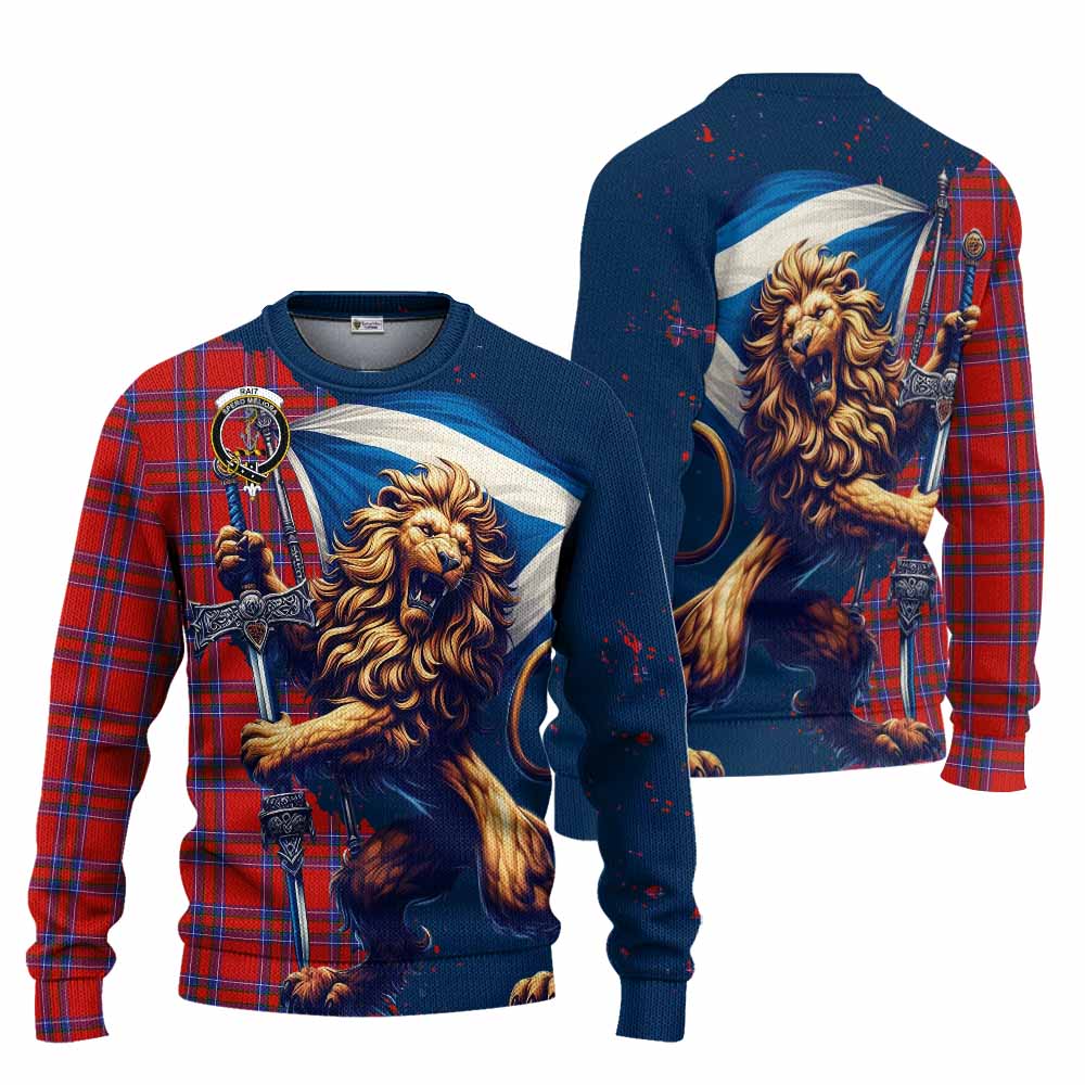 Tartan Vibes Clothing Rait Tartan Family Crest Knitted Sweater with Scottish Majestic Lion