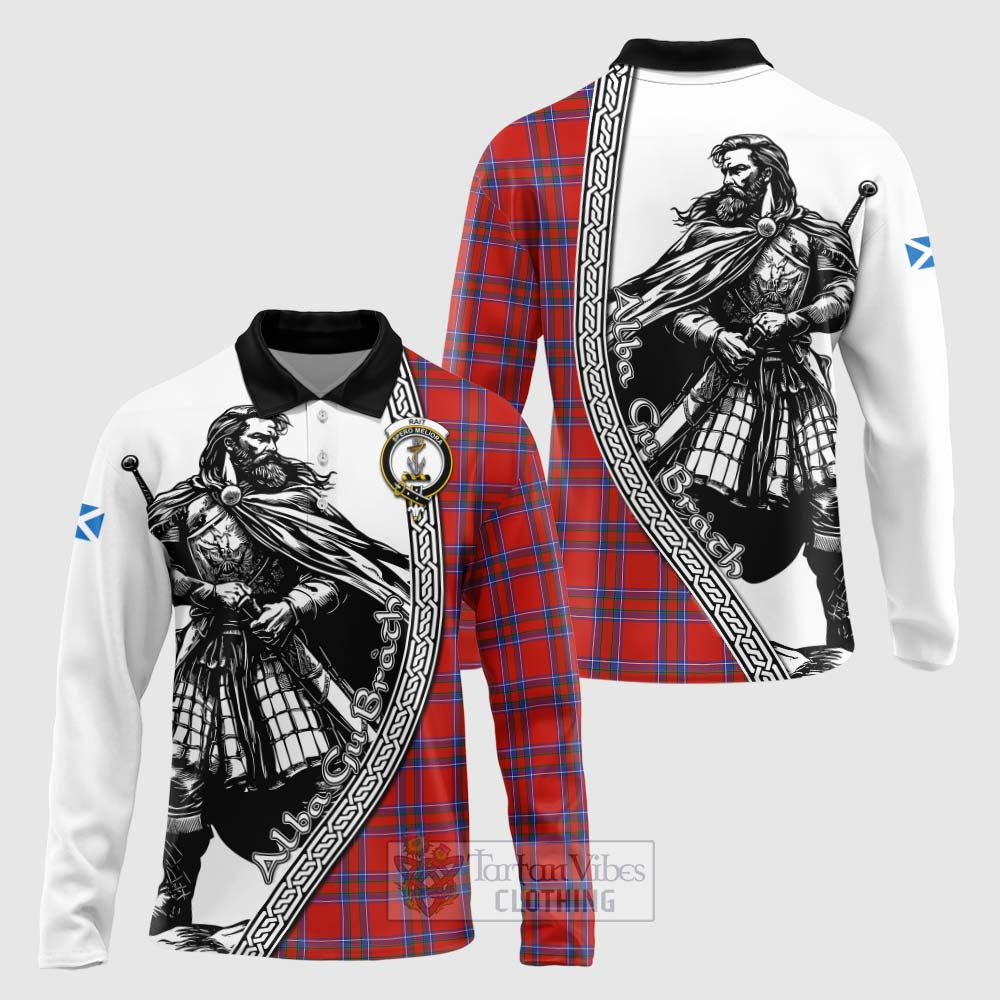 Tartan Vibes Clothing Rait Tartan Clan Crest Long Sleeve Polo Shirt with Highlander Warrior Celtic Style