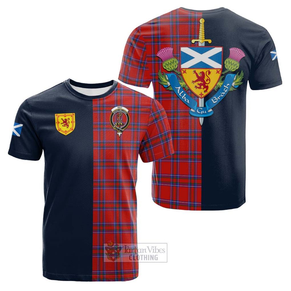 Tartan Vibes Clothing Rait Tartan Cotton T-shirt with Scottish Lion Royal Arm Half Style