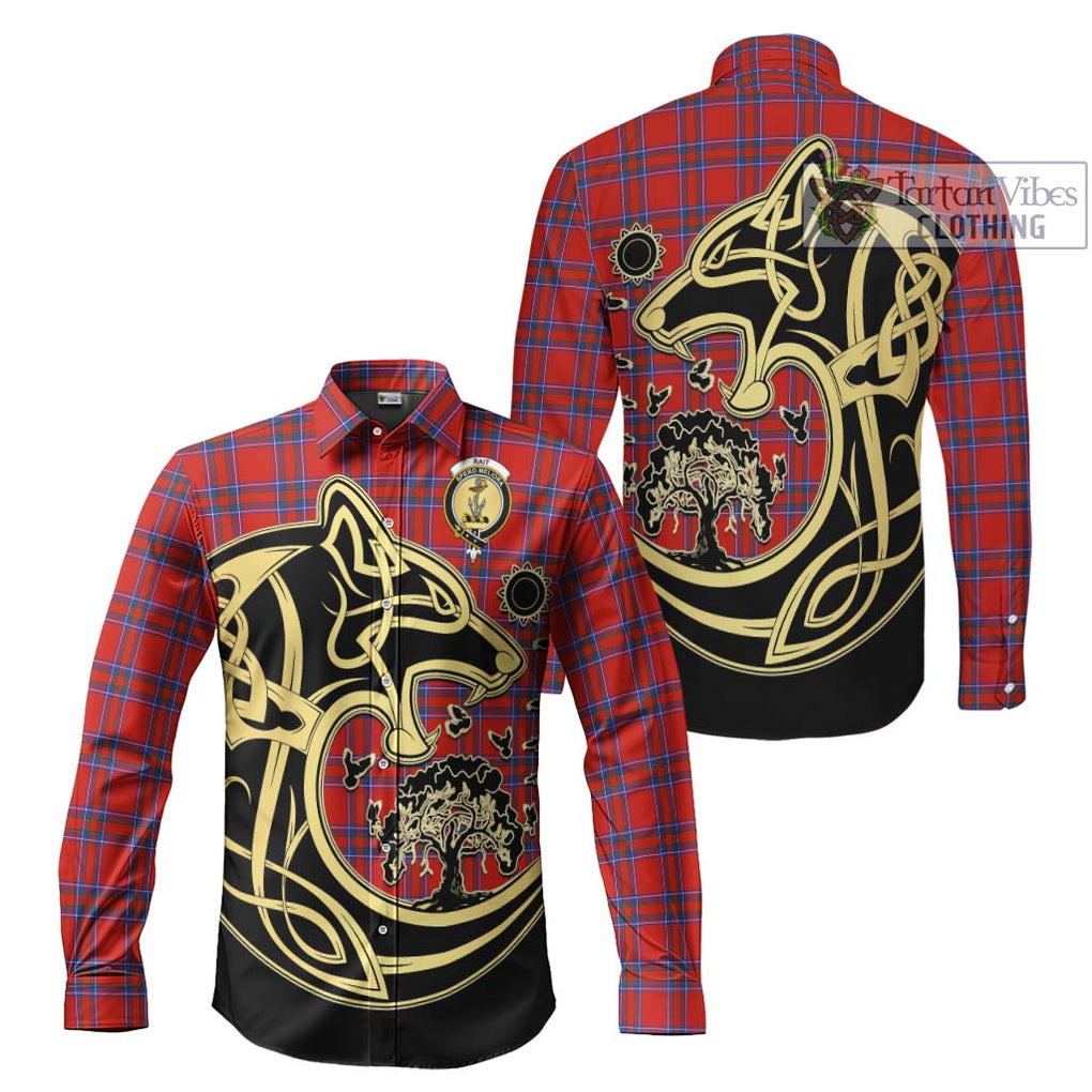 Rait Tartan Long Sleeve Button Shirt with Family Crest Celtic Wolf Style Men's Shirt S - Tartan Vibes Clothing