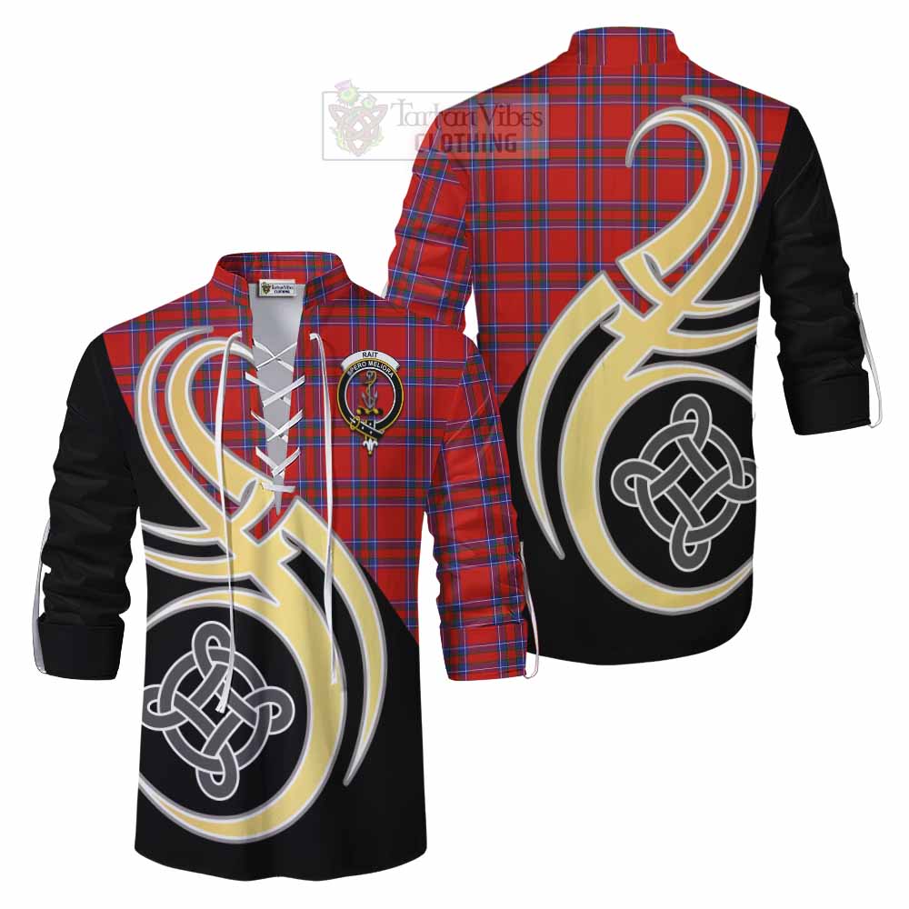 Tartan Vibes Clothing Rait Tartan Ghillie Kilt Shirt with Family Crest and Celtic Symbol Style