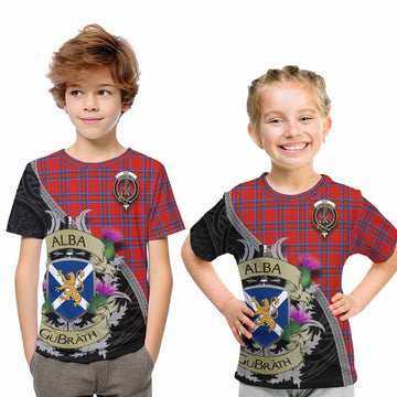 Tartan Vibes Clothing Rait Tartan Family Crest Kid T-Shirt Lion Rampant Royal Thistle Shield Celtic Inspired