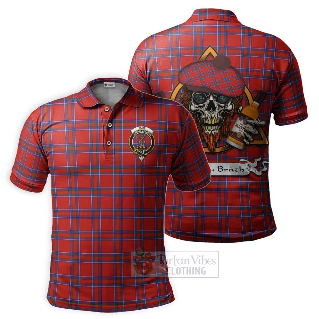Tartan Vibes Clothing Rait Tartan Polo Shirt with Family Crest and Bearded Skull Holding Bottles of Whiskey