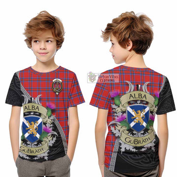 Tartan Vibes Clothing Rait Tartan Family Crest Kid T-Shirt Lion Rampant Royal Thistle Shield Celtic Inspired