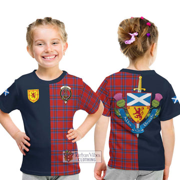 Tartan Vibes Clothing Rait Tartan Kid T-Shirt with Scottish Lion Royal Arm Half Style