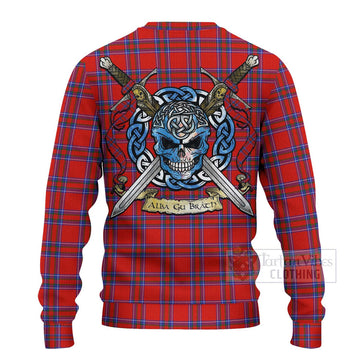 Tartan Vibes Clothing Rait Tartan Knitted Sweater with Family Crest Celtic Skull Style