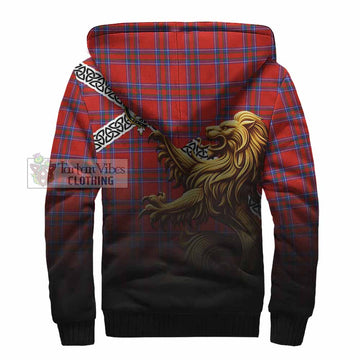 Rait Crest Tartan Sherpa Hoodie with Golden Lion Emblem Celtic Style