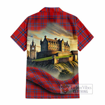 Tartan Vibes Clothing Rait Tartan Family Crest Short Sleeve Button Shirt with Scottish Ancient Castle Style