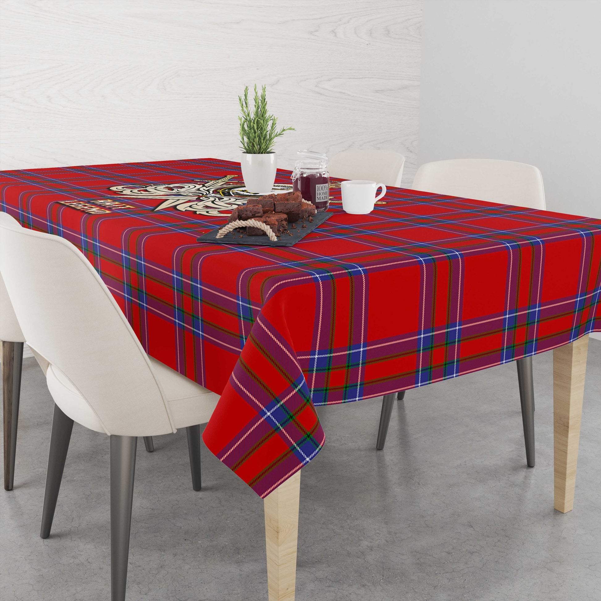 Tartan Vibes Clothing Rait Tartan Tablecloth with Clan Crest and the Golden Sword of Courageous Legacy