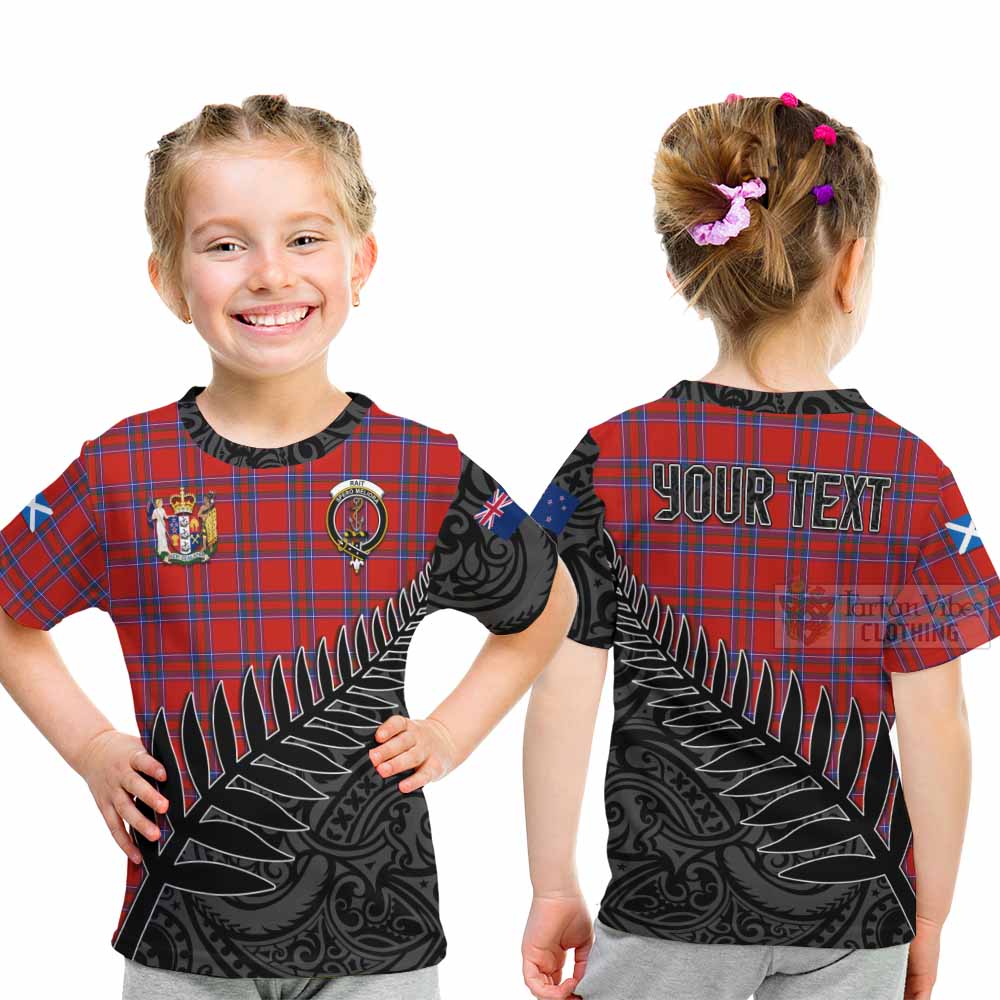 Tartan Vibes Clothing Rait Crest Tartan Kid T-Shirt with New Zealand Silver Fern Half Style