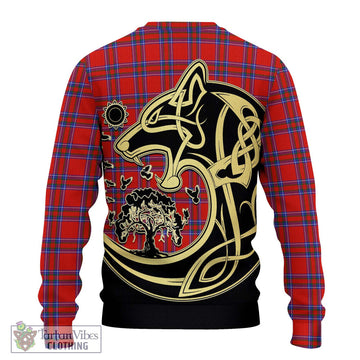Rait Tartan Knitted Sweater with Family Crest Celtic Wolf Style - Tartan Vibes Clothing
