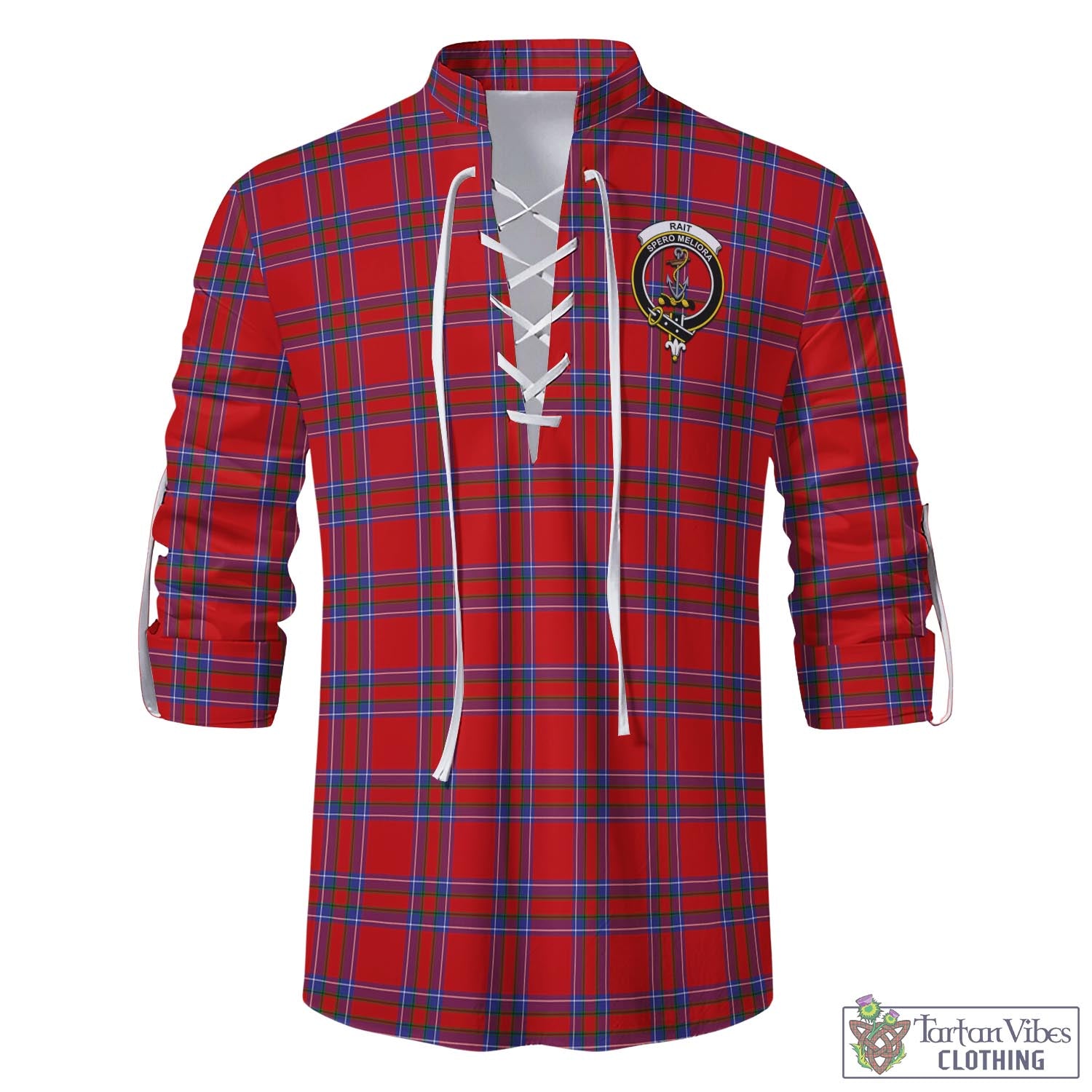Tartan Vibes Clothing Rait Tartan Men's Scottish Traditional Jacobite Ghillie Kilt Shirt with Family Crest