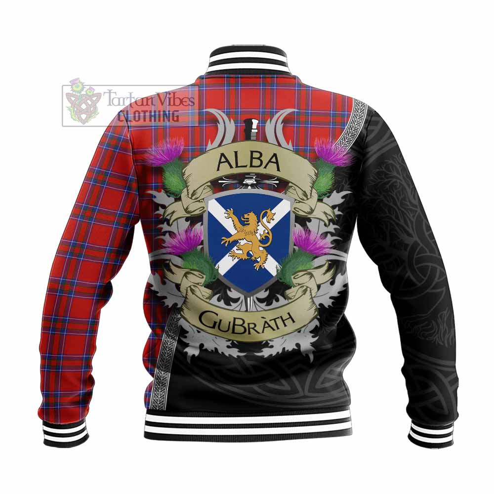 Tartan Vibes Clothing Rait Tartan Family Crest Baseball Jacket Lion Rampant Royal Thistle Shield Celtic Inspired