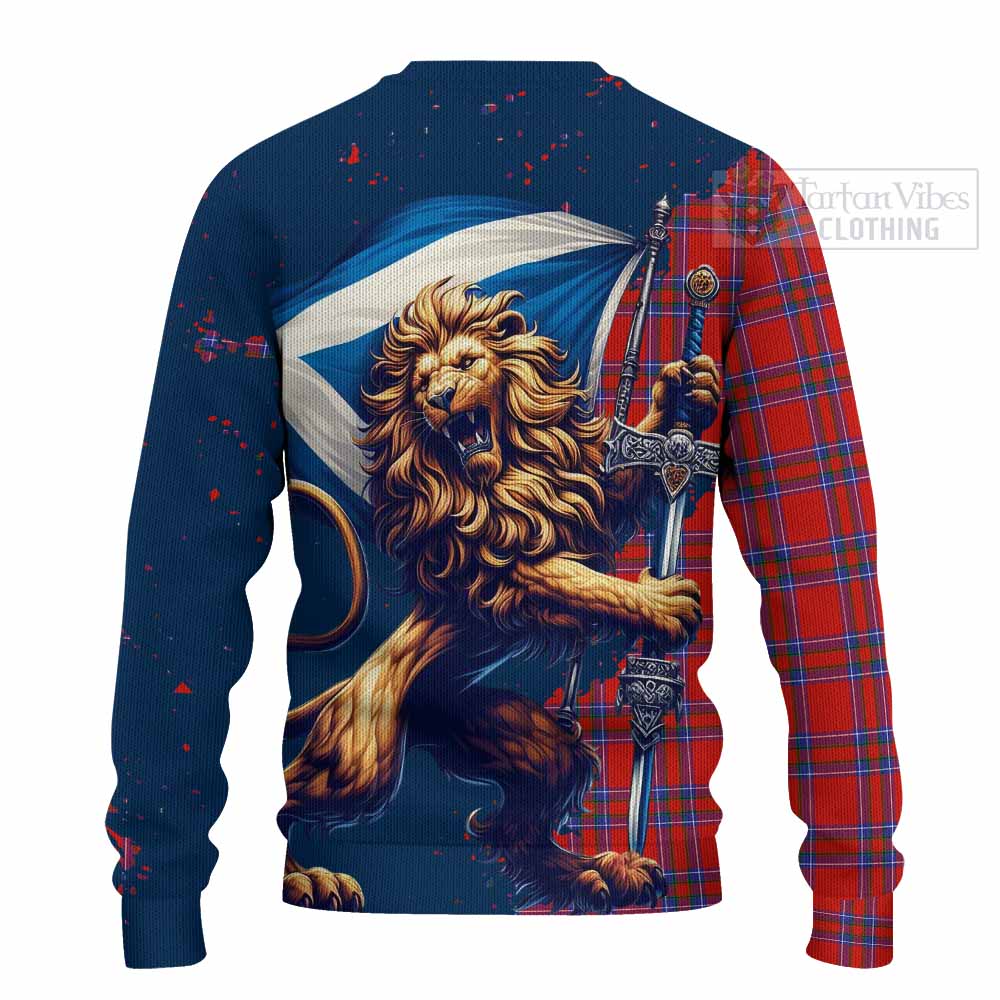 Tartan Vibes Clothing Rait Tartan Family Crest Knitted Sweater with Scottish Majestic Lion