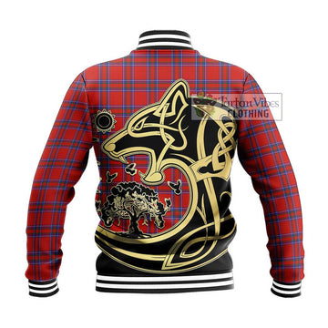 Rait Tartan Baseball Jacket with Family Crest Celtic Wolf Style - Tartan Vibes Clothing