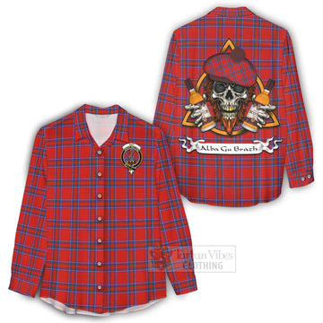 Tartan Vibes Clothing Rait Tartan Women's Casual Shirt with Family Crest and Bearded Skull Holding Bottles of Whiskey