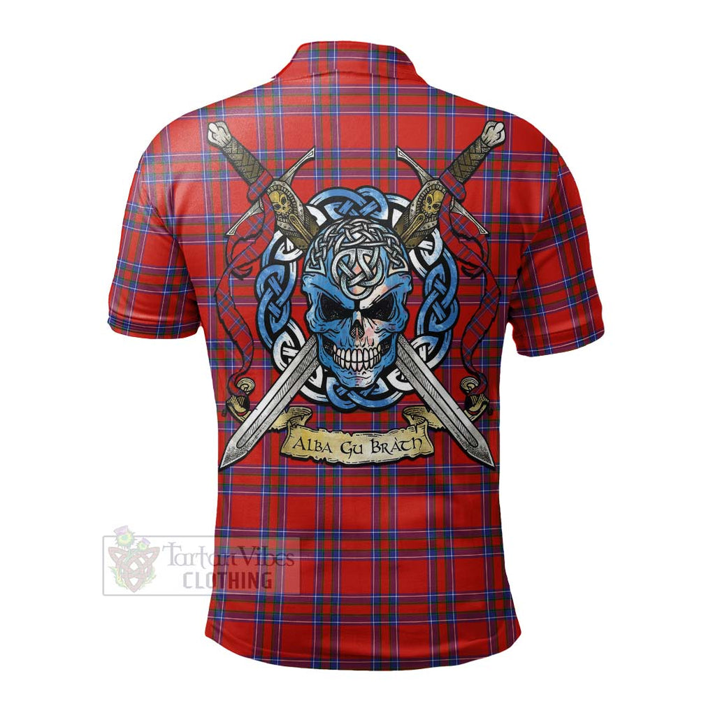 Tartan Vibes Clothing Rait Tartan Polo Shirt with Family Crest Celtic Skull Style