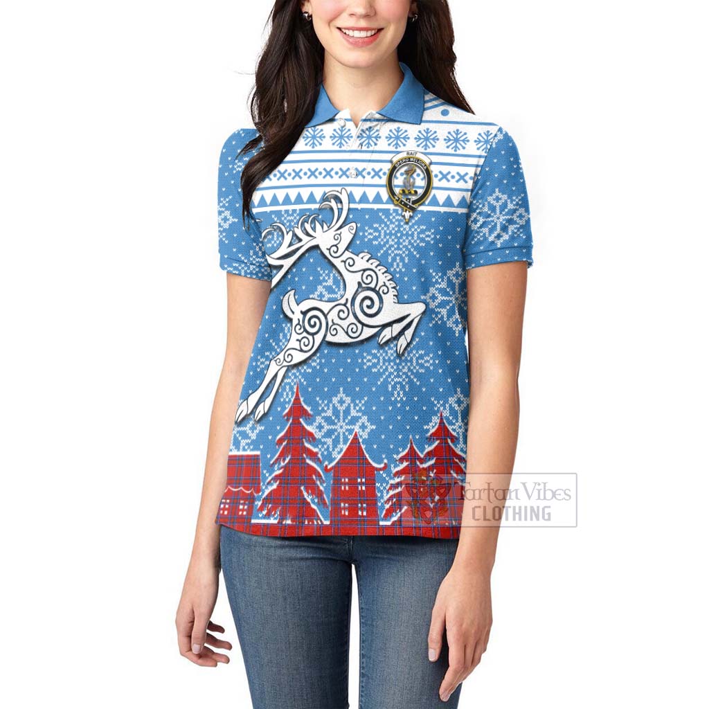Tartan Vibes Clothing Rait Clan Christmas Women's Polo Shirt Celtic Reindeer Style