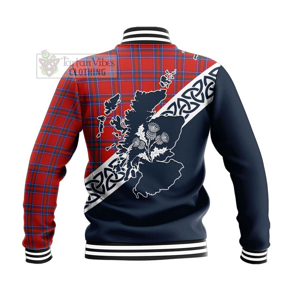 Tartan Vibes Clothing Rait Tartan Baseball Jacket Featuring Thistle and Scotland Map