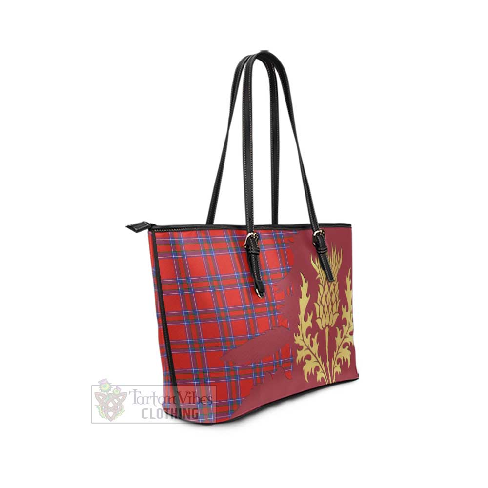 Tartan Vibes Clothing Rait Tartan Leather Tote Bag Gold Thistle Style