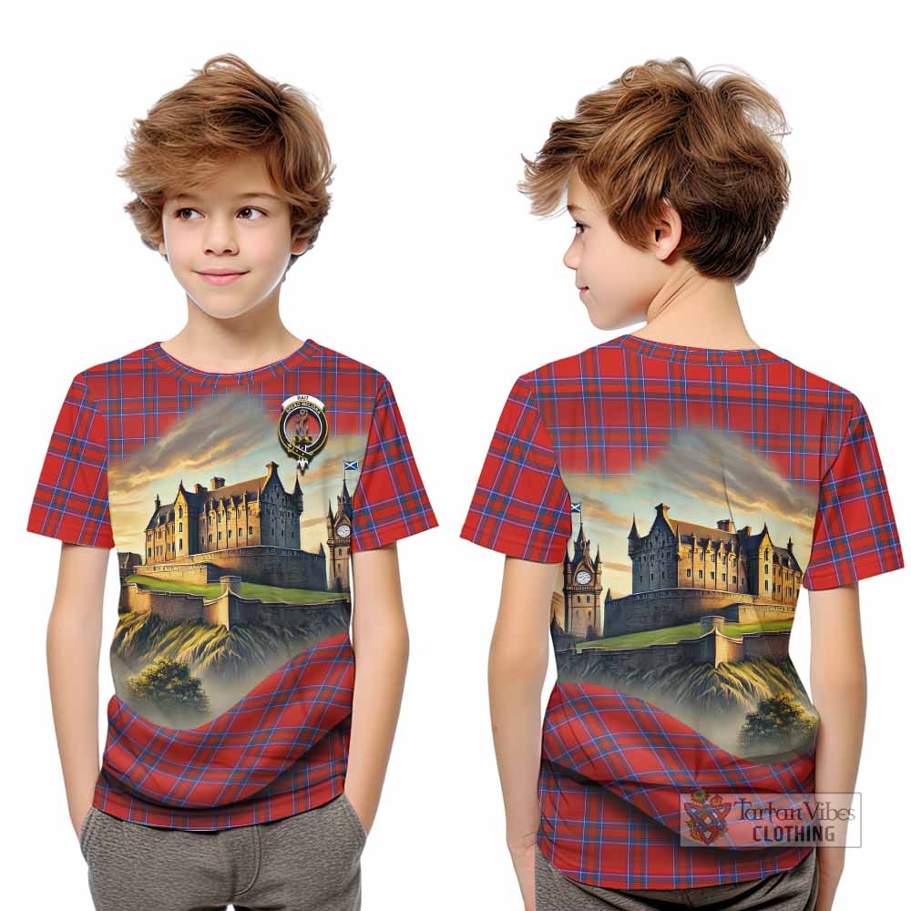 Tartan Vibes Clothing Rait Tartan Family Crest Kid T-Shirt with Scottish Ancient Castle Style