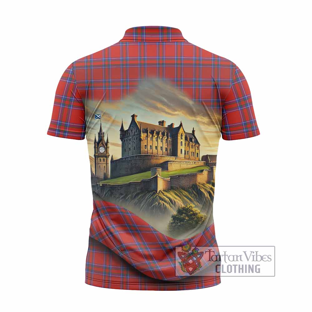Tartan Vibes Clothing Rait Tartan Family Crest Zipper Polo Shirt with Scottish Ancient Castle Stype