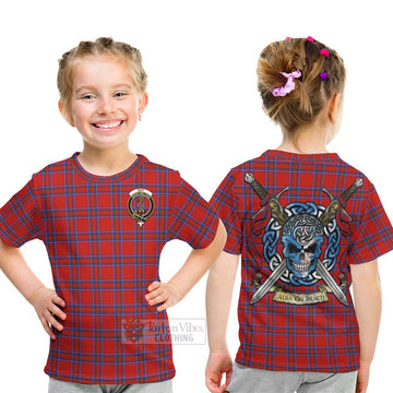 Rait Tartan Kid T-Shirt with Family Crest Celtic Skull Style