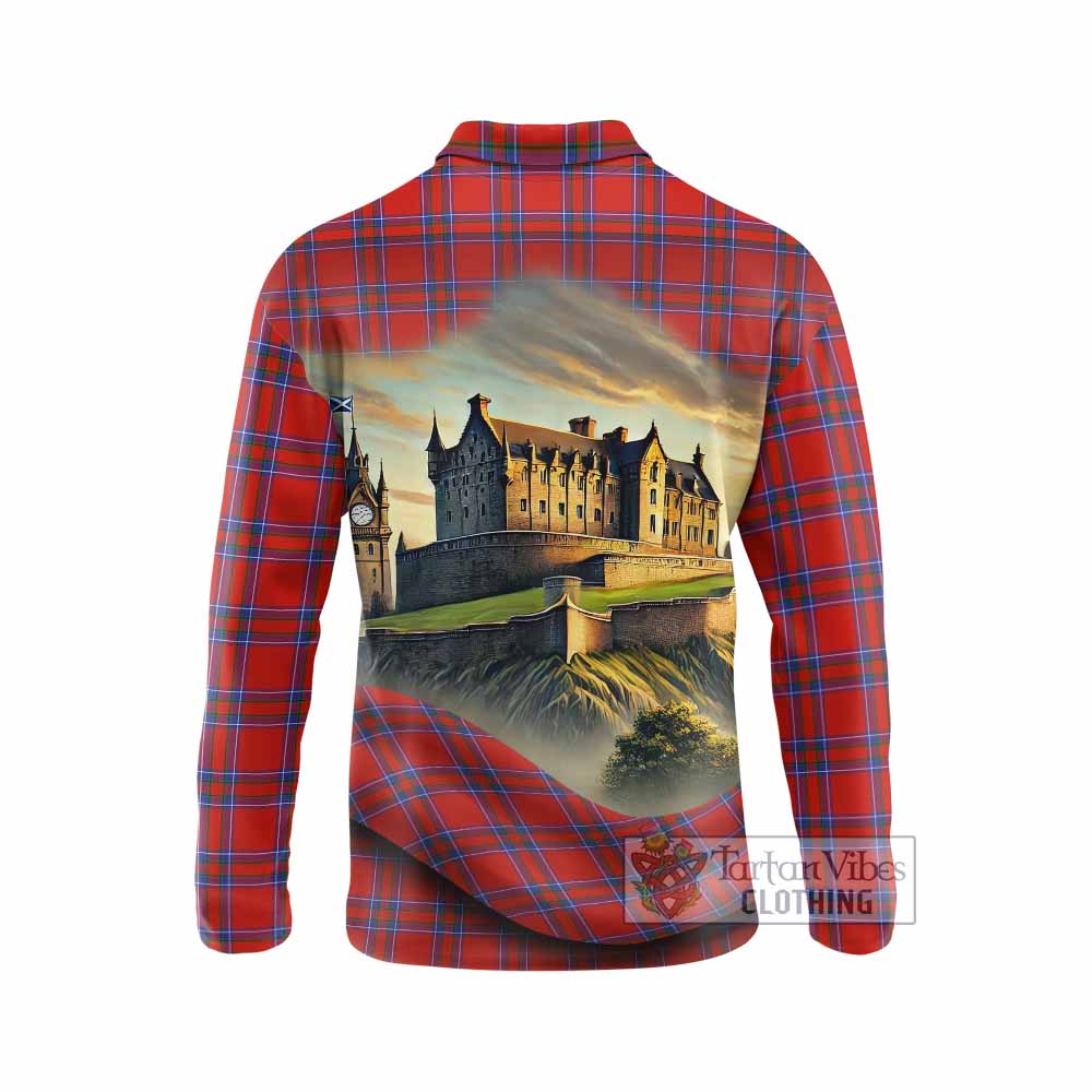 Tartan Vibes Clothing Rait Tartan Family Crest Long Sleeve Polo Shirt with Scottish Ancient Castle Style