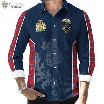 Rait Tartan Long Sleeve Button Up Shirt with Family Crest and Scottish Thistle Vibes Sport Style