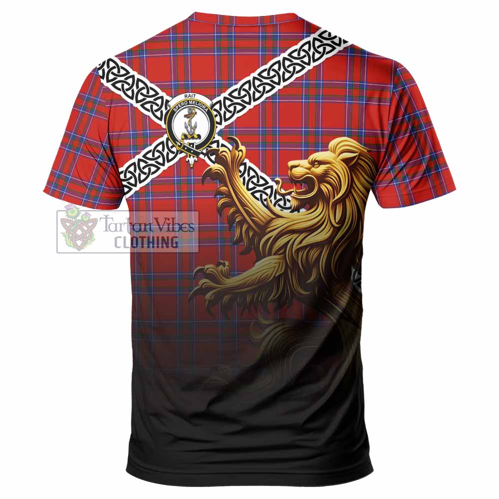 Tartan Vibes Clothing Rait Crest Tartan T-Shirt with Golden Lion Emblem Celtic Style