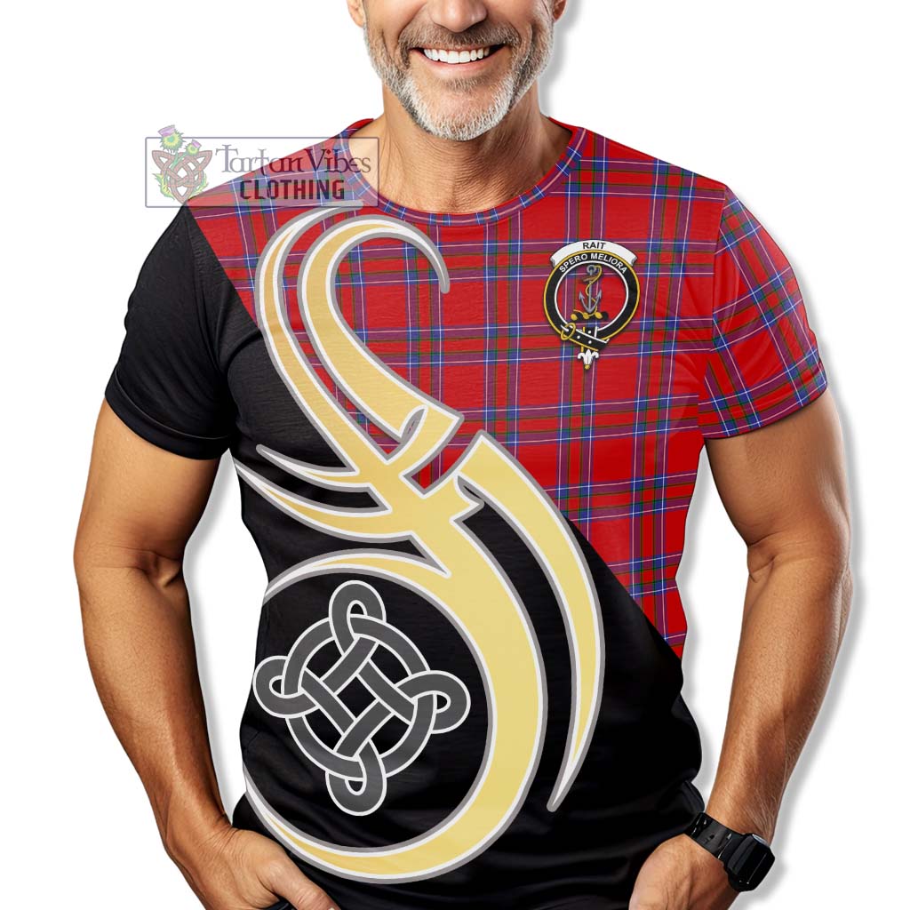 Tartan Vibes Clothing Rait Tartan T-Shirt with Family Crest and Celtic Symbol Style