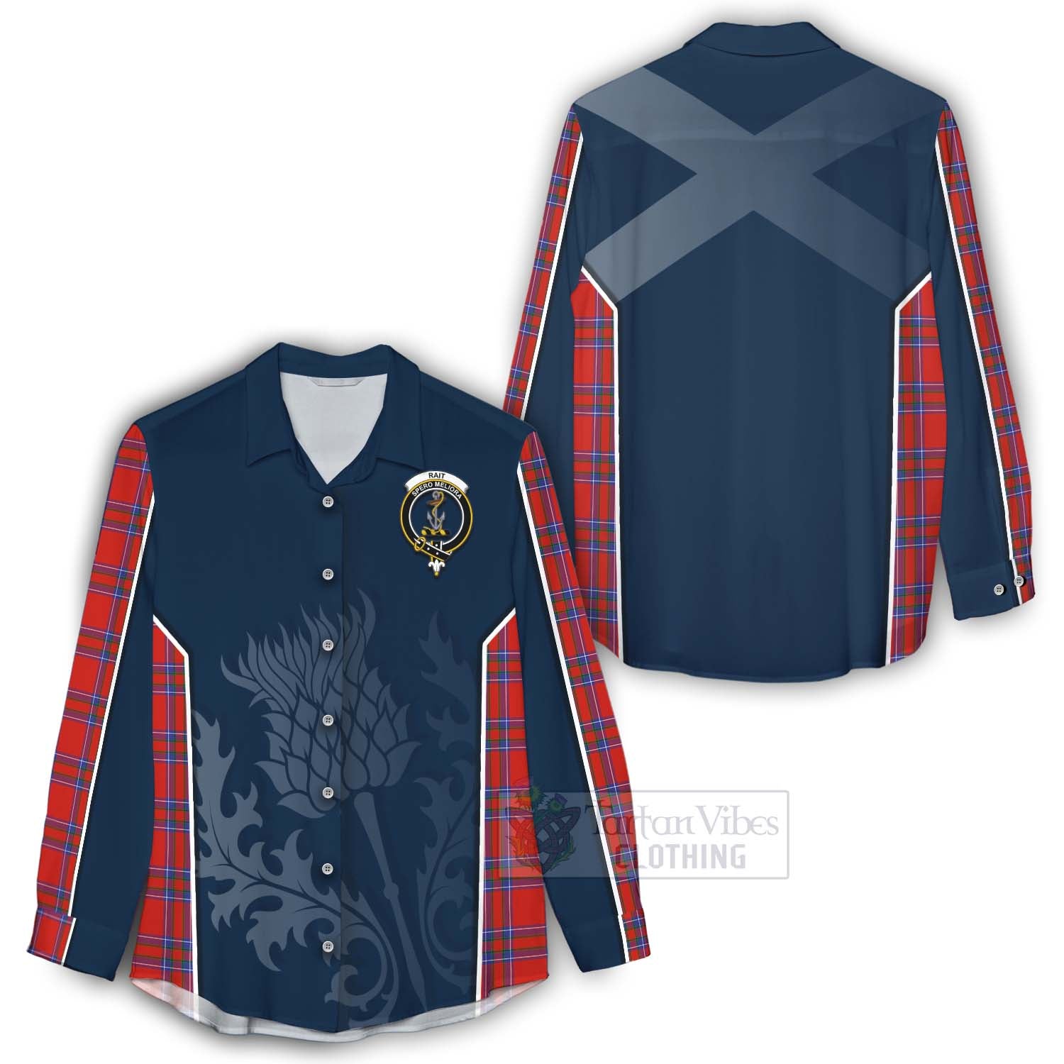 Tartan Vibes Clothing Rait Tartan Women's Casual Shirt with Family Crest and Scottish Thistle Vibes Sport Style