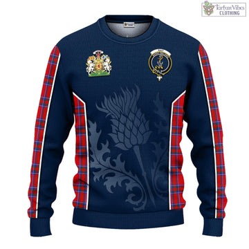 Rait Tartan Knitted Sweatshirt with Family Crest and Scottish Thistle Vibes Sport Style