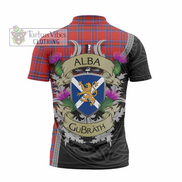 Rait Tartan Family Crest Zipper Polo Shirt Lion Rampant Royal Thistle Shield Celtic Inspired