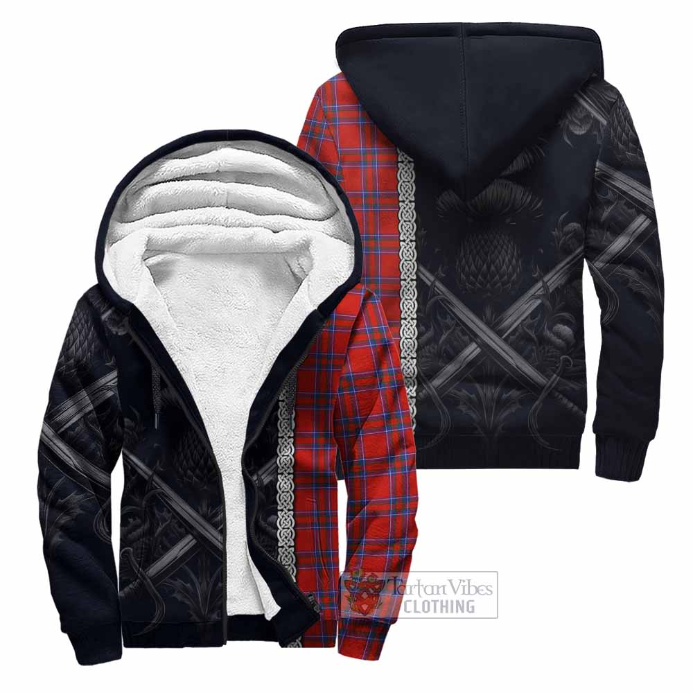 Tartan Vibes Clothing Rait Tartan Sherpa Hoodie with Family Crest Cross Sword Thistle Celtic Vibes