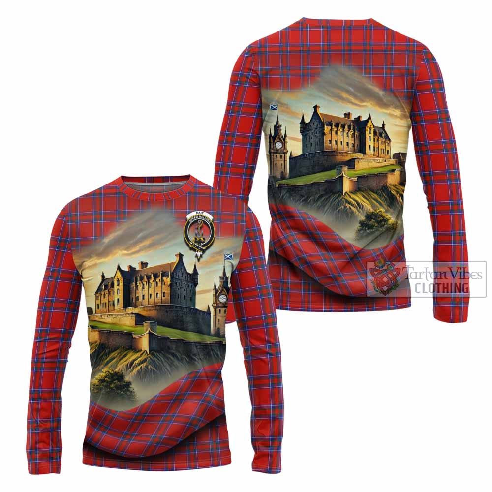 Tartan Vibes Clothing Rait Tartan Family Crest Long Sleeve T-Shirt with Scottish Ancient Castle Style