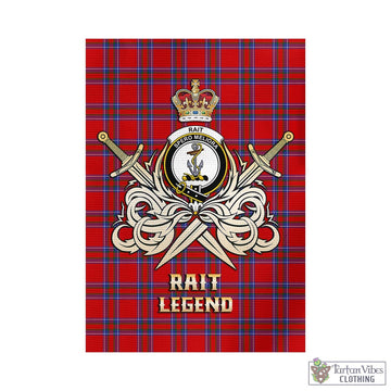 Rait Tartan Garden Flag with Clan Crest and the Golden Sword of Courageous Legacy