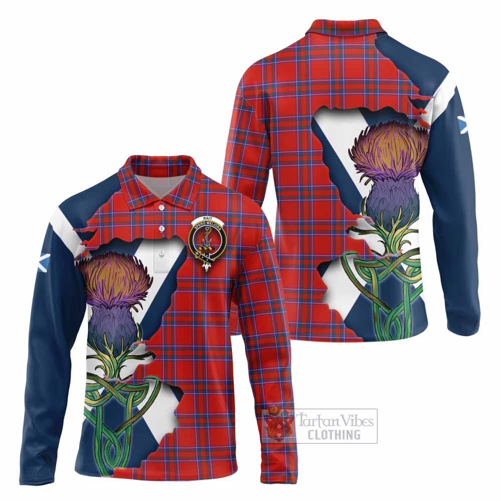 Tartan Vibes Clothing Rait Tartan Family Crest Long Sleeve Polo Shirt Scottish Thistle Celtic Inspired