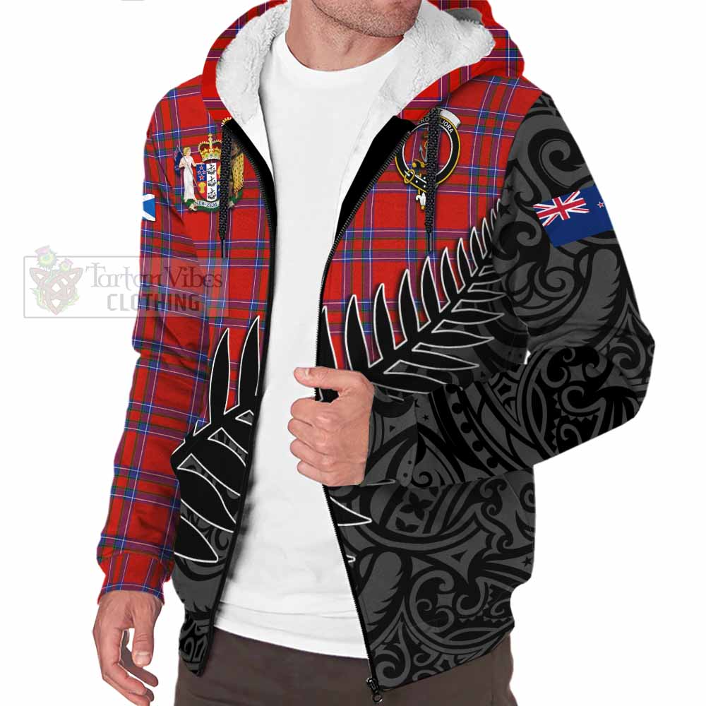 Tartan Vibes Clothing Rait Crest Tartan Sherpa Hoodie with New Zealand Silver Fern Half Style