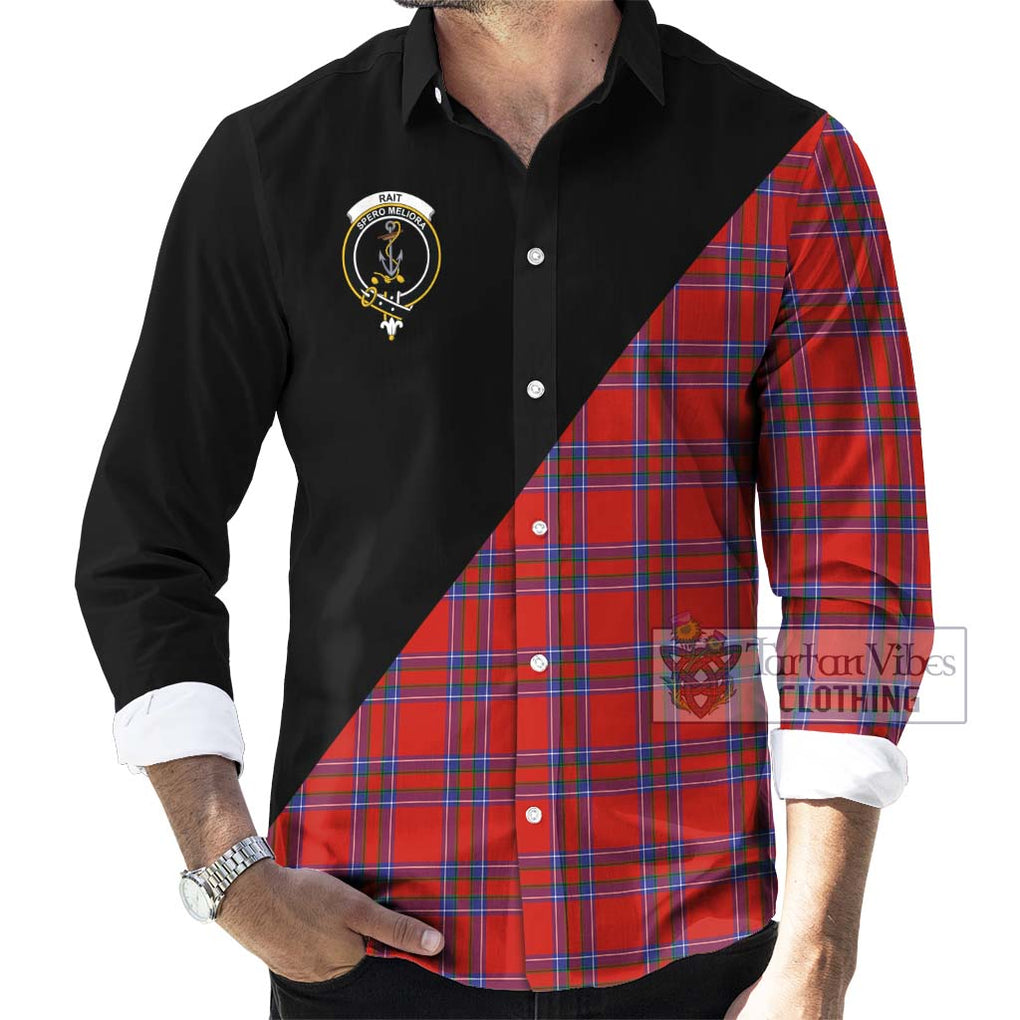 Rait Tartan Long Sleeve Button Shirt with Family Crest and Military Logo Style - Tartanvibesclothing Shop