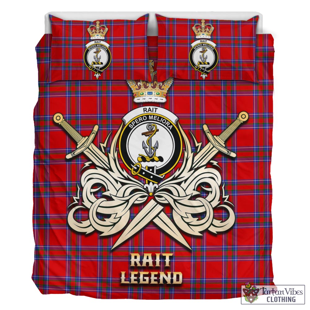 Tartan Vibes Clothing Rait Tartan Bedding Set with Clan Crest and the Golden Sword of Courageous Legacy