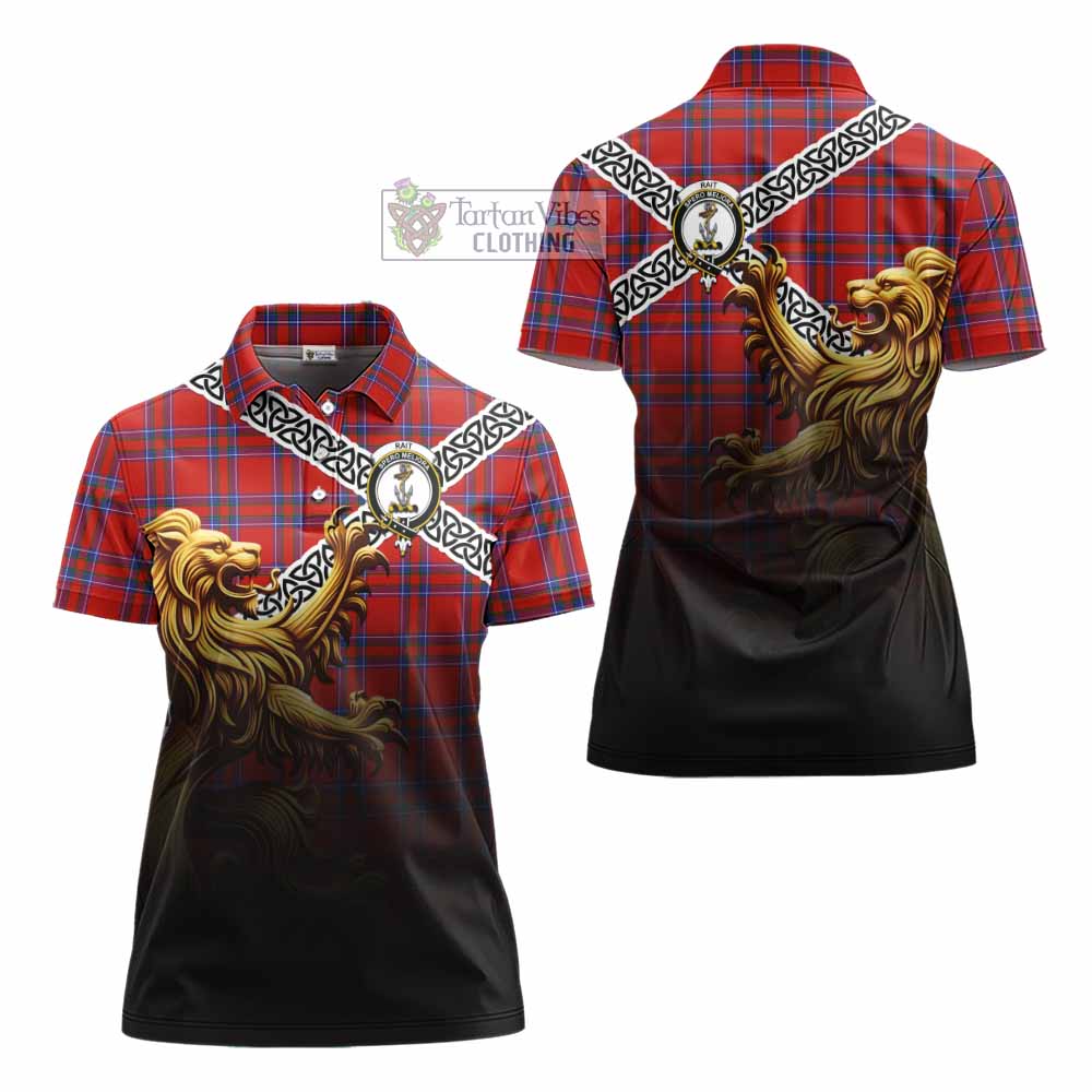 Tartan Vibes Clothing Rait Crest Tartan Women's Polo Shirt with Golden Lion Emblem Celtic Style