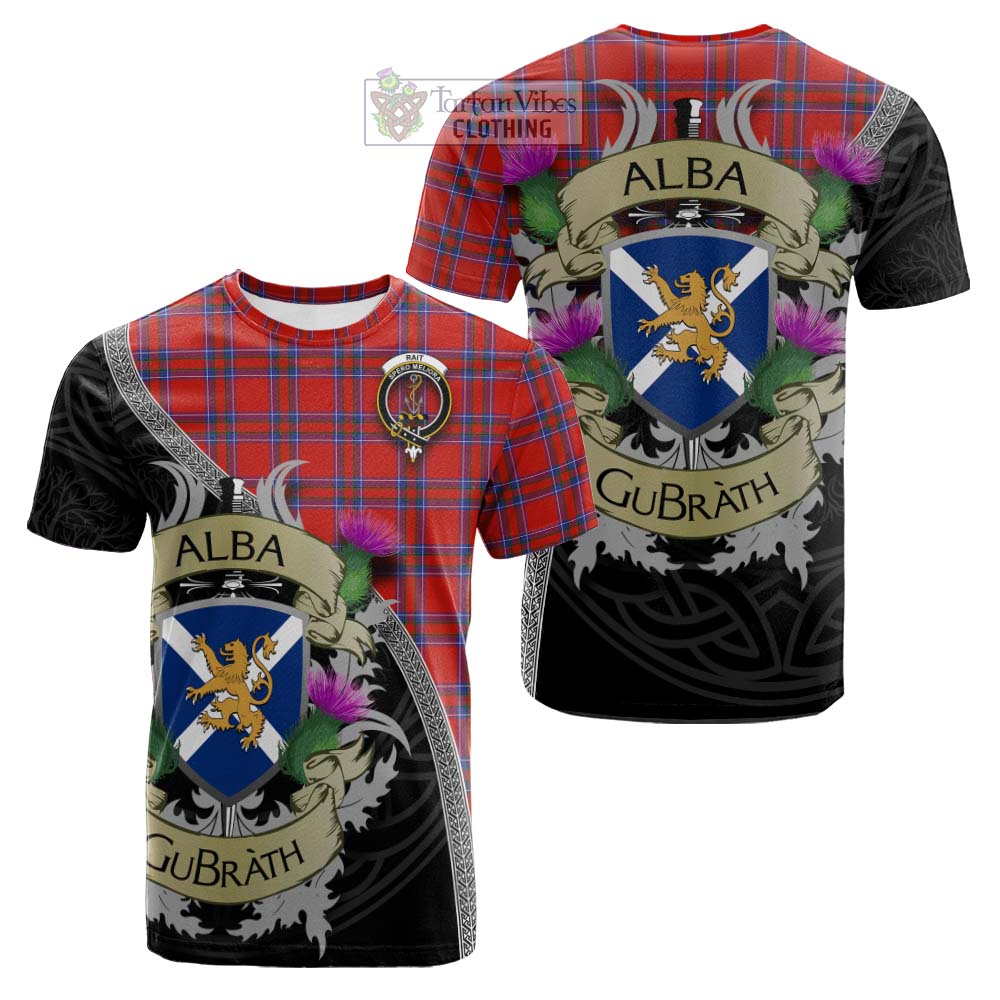 Tartan Vibes Clothing Rait Tartan Family Crest Cotton T-shirt Lion Rampant Royal Thistle Shield Celtic Inspired