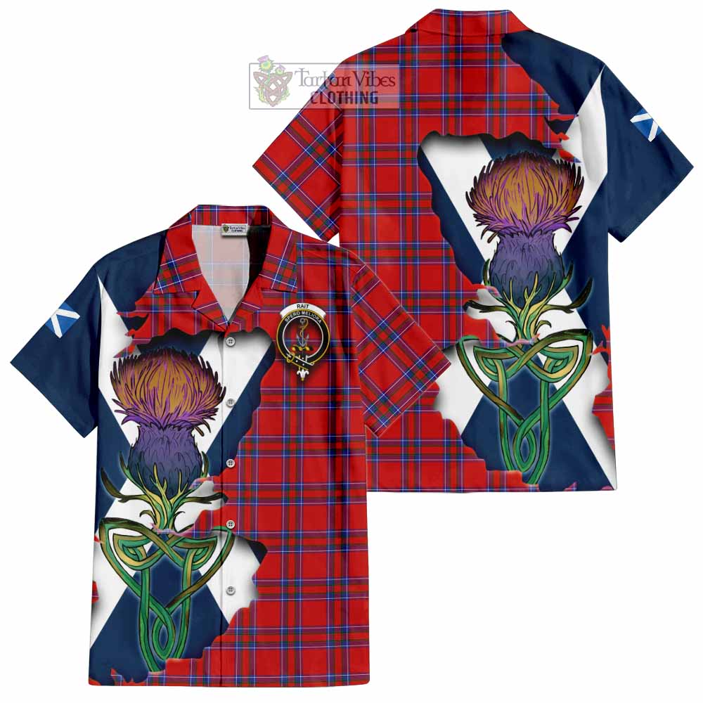 Tartan Vibes Clothing Rait Tartan Family Crest Short Sleeve Button Shirt Scottish Thistle Celtic Inspired