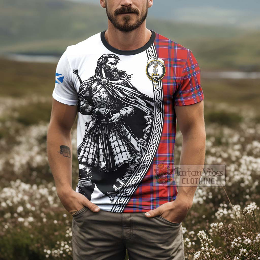 Tartan Vibes Clothing Rait Tartan Clan Crest T-Shirt with Highlander Warrior Celtic Style