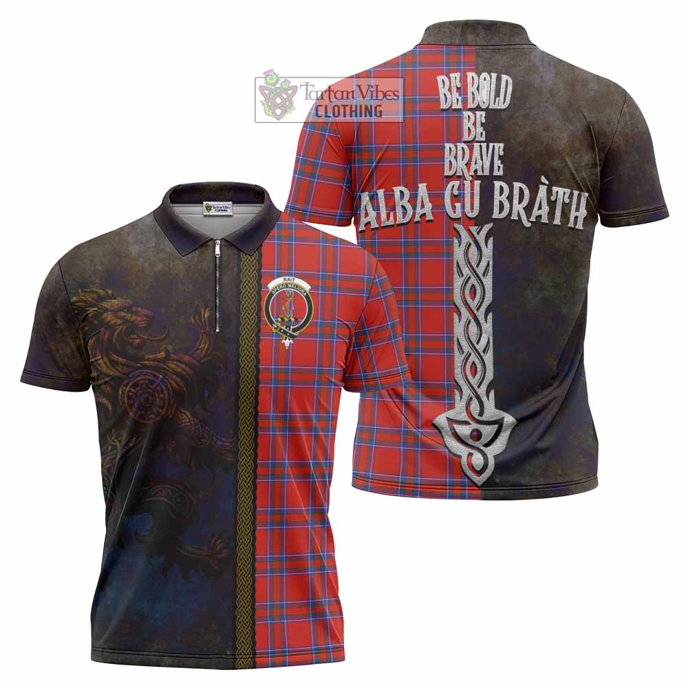 Tartan Vibes Clothing Rait Tartan Family Crest Zipper Polo Shirt Alba Gu Brath Be Brave Lion Ancient Style